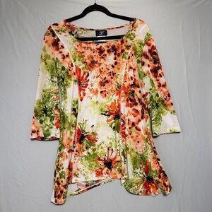 VTG Libra Womens Floral Forest Fairy Top Large Asymmetrical Goblincore Lagenlook